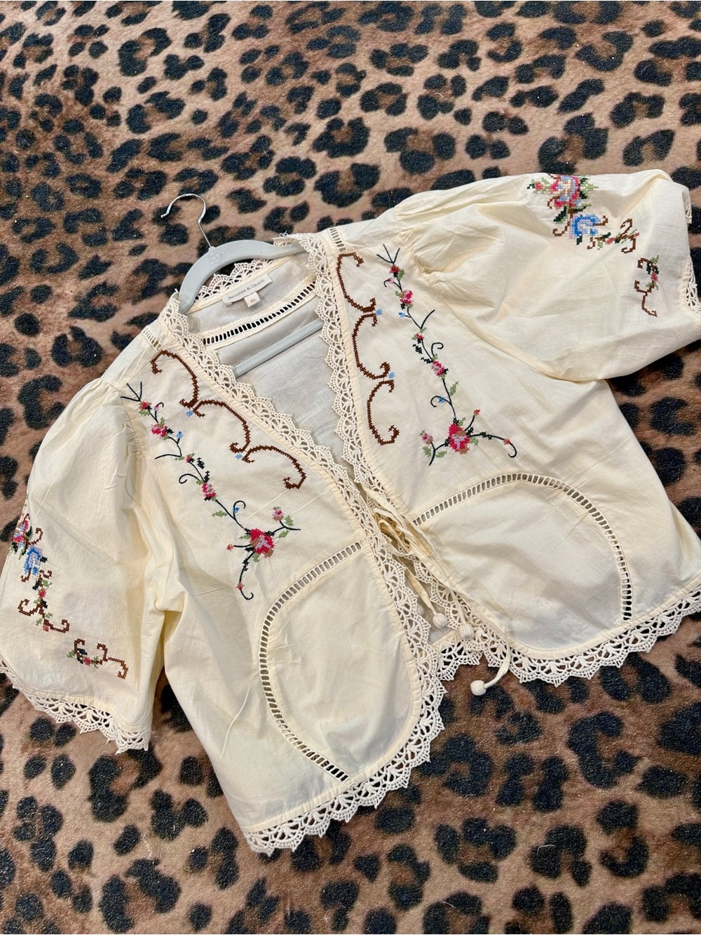 Embroidered Cream Boho Cropped Blouse